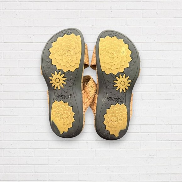 VIONIC Amber Tan Gold Cork Slingback Adjustable Strappy Sandals 7 WIDE - Picture 8 of 9